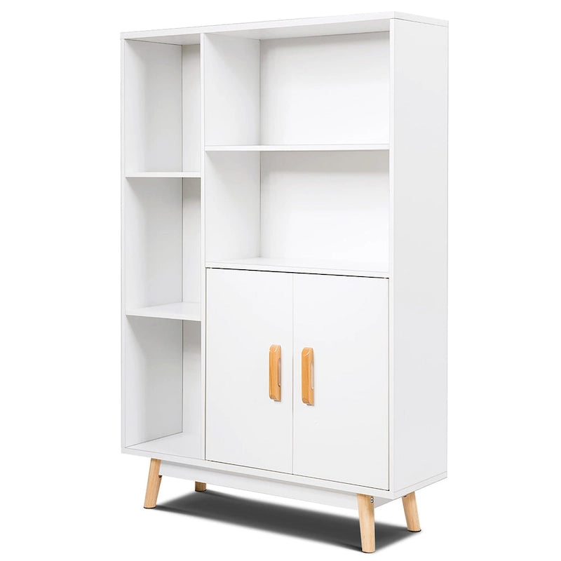 Floor-Standing Storage Cabinet — Freestanding Wooden Display Bookshelf
