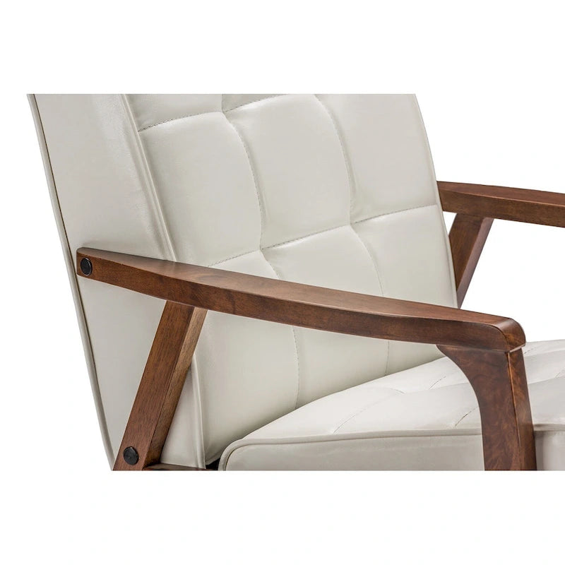 Mid-Century Modern Style White Faux Leather Chair