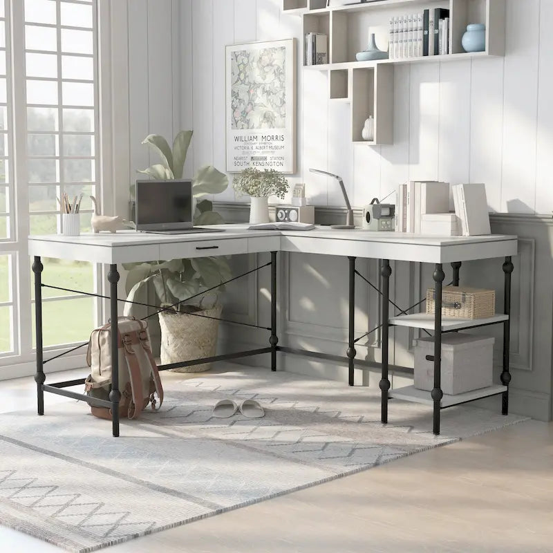 59-Inch Metal L-Shaped Computer Desk (With Usb Ports)