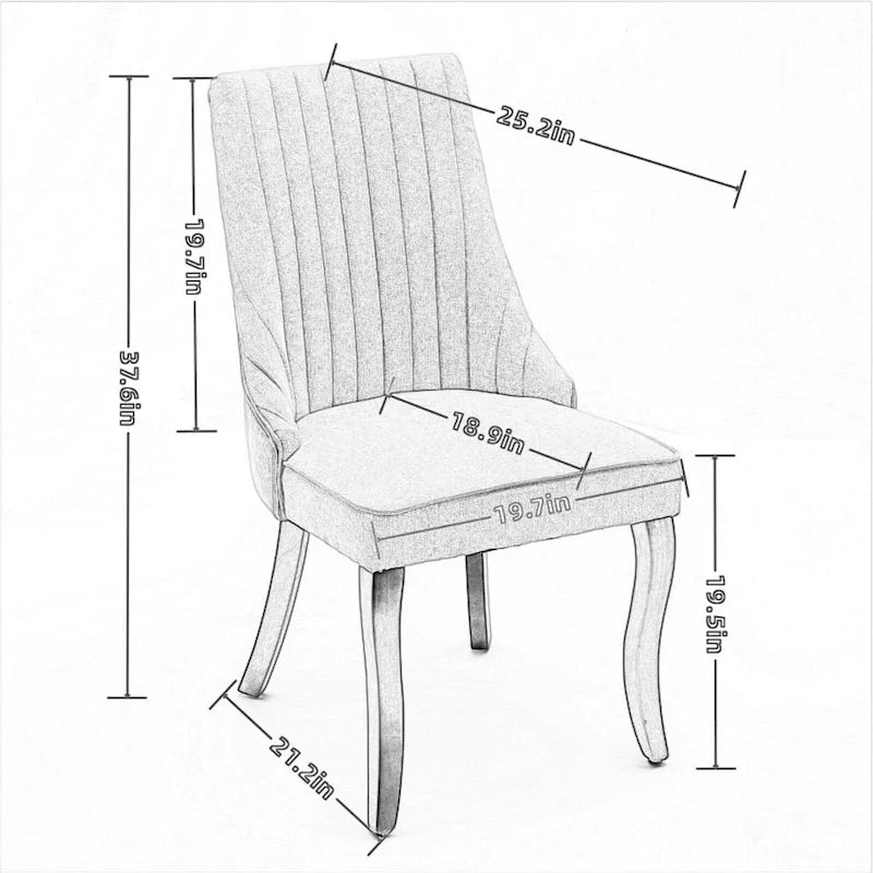 2-Piece Armless Dining Chairs Set with High Back, Upholstered Kitchen Accent Chairs with Curved Solid Wood Legs