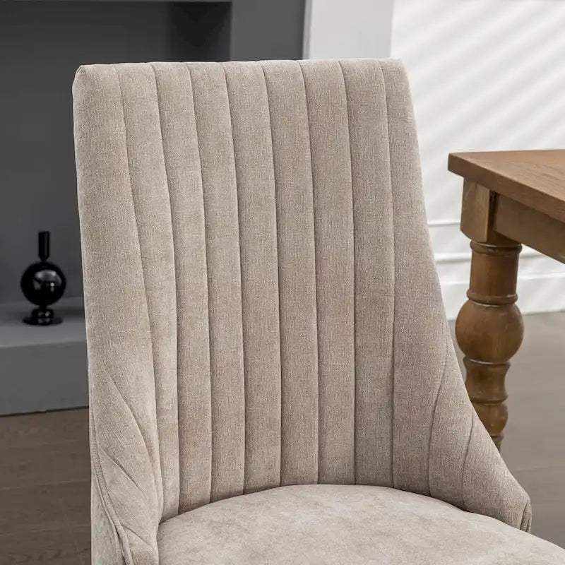 2-Piece Armless Dining Chairs Set with High Back, Upholstered Kitchen Accent Chairs with Curved Solid Wood Legs
