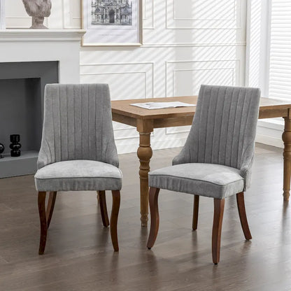 2-Piece Armless Dining Chairs Set with High Back, Upholstered Kitchen Accent Chairs with Curved Solid Wood Legs