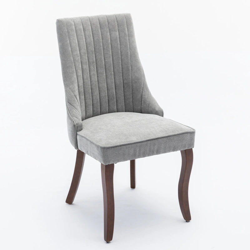 2-Piece Armless Dining Chairs Set with High Back, Upholstered Kitchen Accent Chairs with Curved Solid Wood Legs