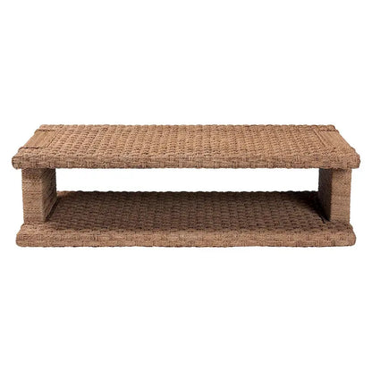 Hand-Woven Seagrass Coffee Table (with Open Storage Shelf) — Rectangular Rattan Center Table for the Living Room, Coastal Bohemian Style