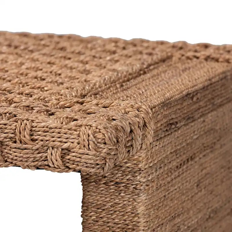 Hand-Woven Seagrass Coffee Table (with Open Storage Shelf) — Rectangular Rattan Center Table for the Living Room, Coastal Bohemian Style