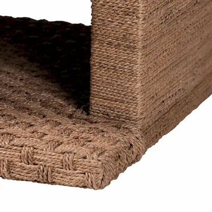 Hand-Woven Seagrass Coffee Table (with Open Storage Shelf) — Rectangular Rattan Center Table for the Living Room, Coastal Bohemian Style