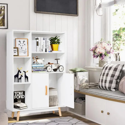 Floor-Standing Storage Cabinet — Freestanding Wooden Display Bookshelf