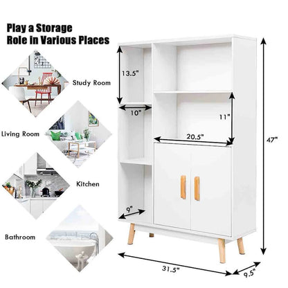Floor-Standing Storage Cabinet — Freestanding Wooden Display Bookshelf