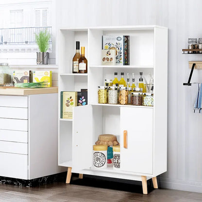 Floor-Standing Storage Cabinet — Freestanding Wooden Display Bookshelf