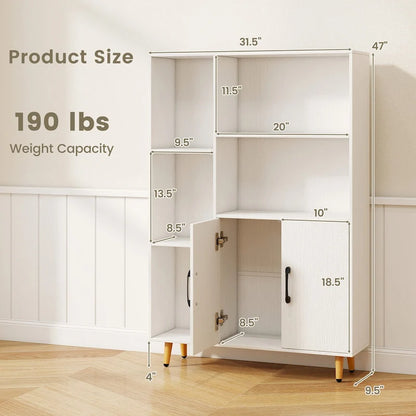 Floor-Standing Storage Cabinet — Freestanding Wooden Display Bookshelf