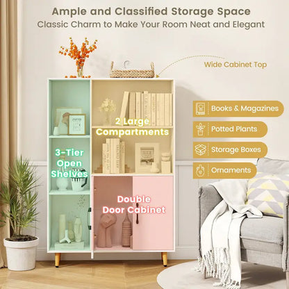 Floor-Standing Storage Cabinet — Freestanding Wooden Display Bookshelf