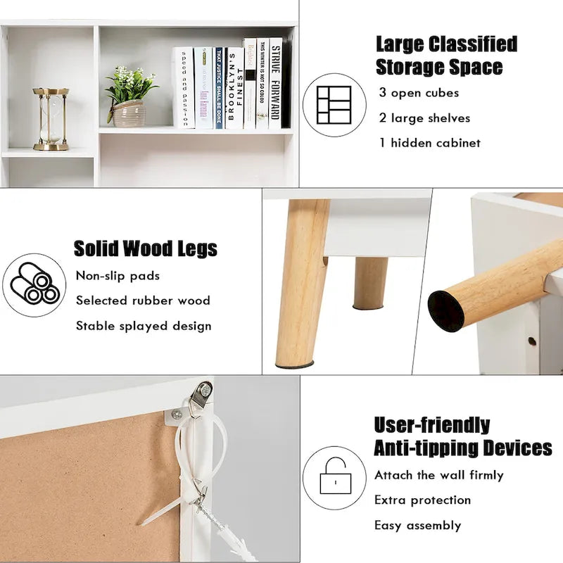 Floor-Standing Storage Cabinet — Freestanding Wooden Display Bookshelf