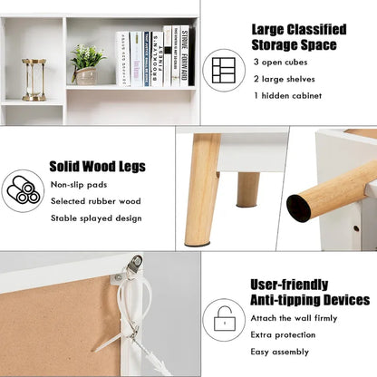 Floor-Standing Storage Cabinet — Freestanding Wooden Display Bookshelf
