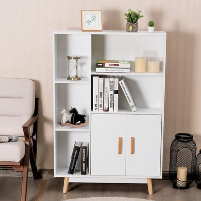 Floor-Standing Storage Cabinet — Freestanding Wooden Display Bookshelf