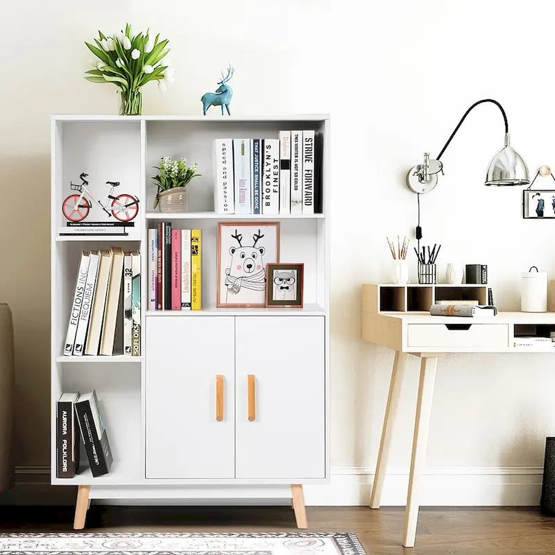 Floor-Standing Storage Cabinet — Freestanding Wooden Display Bookshelf