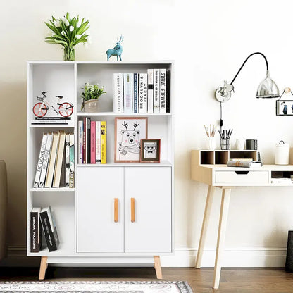 Floor-Standing Storage Cabinet — Freestanding Wooden Display Bookshelf