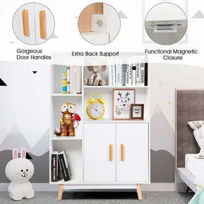 Floor-Standing Storage Cabinet — Freestanding Wooden Display Bookshelf
