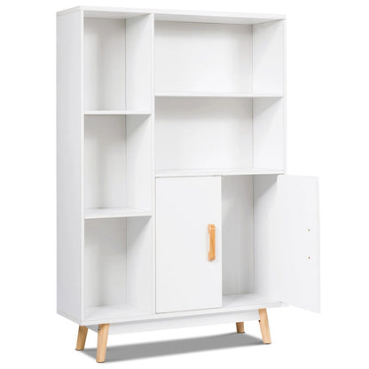 Floor-Standing Storage Cabinet — Freestanding Wooden Display Bookshelf