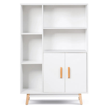 Floor-Standing Storage Cabinet — Freestanding Wooden Display Bookshelf