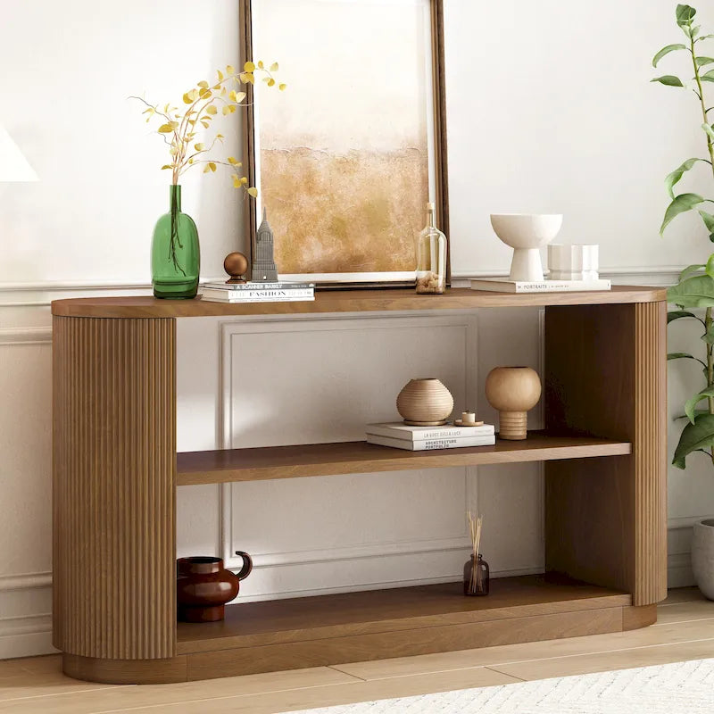 Modern Entryway Table (with Open Shelving and Elegant Wood Grain Design)