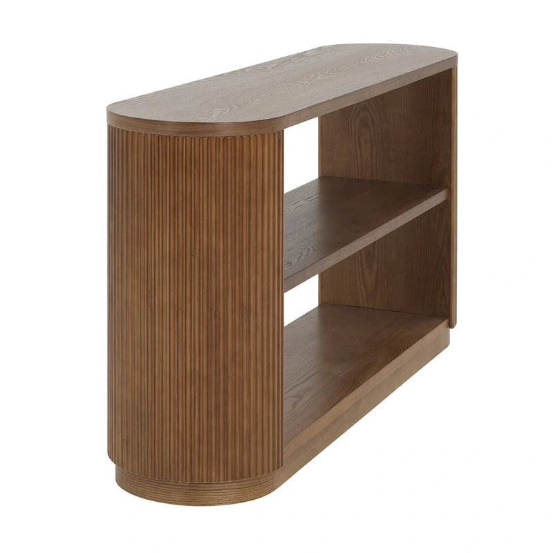 Modern Entryway Table (with Open Shelving and Elegant Wood Grain Design)
