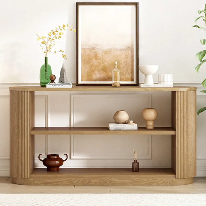 Modern Entryway Table (with Open Shelving and Elegant Wood Grain Design)