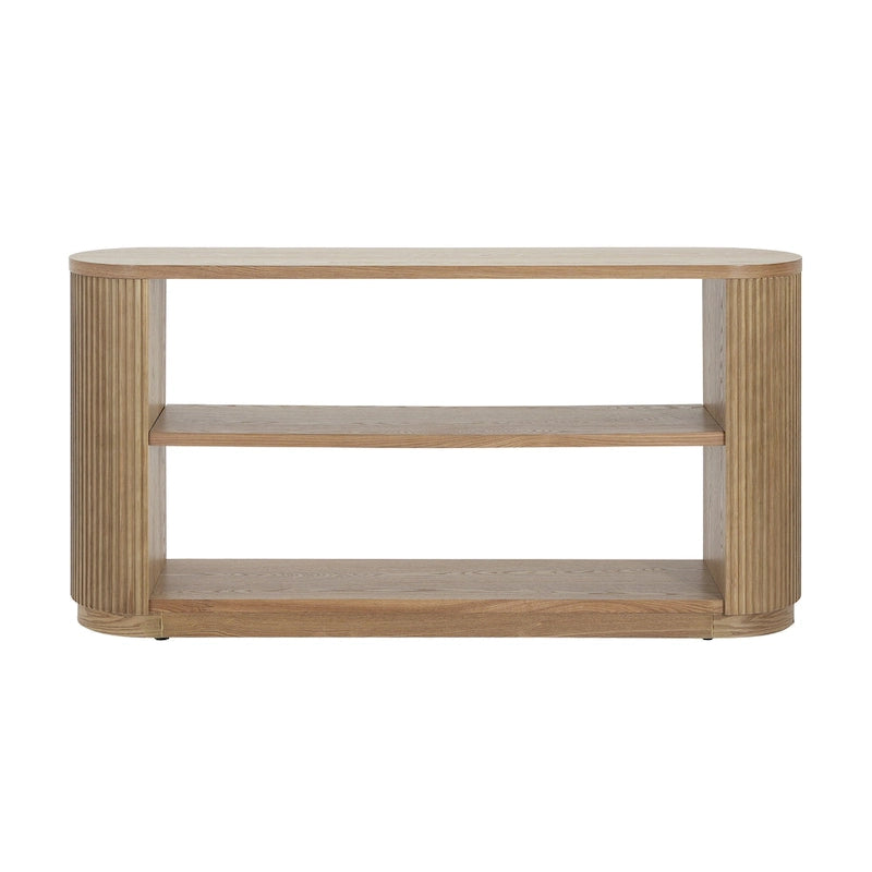 Modern Entryway Table (with Open Shelving and Elegant Wood Grain Design)