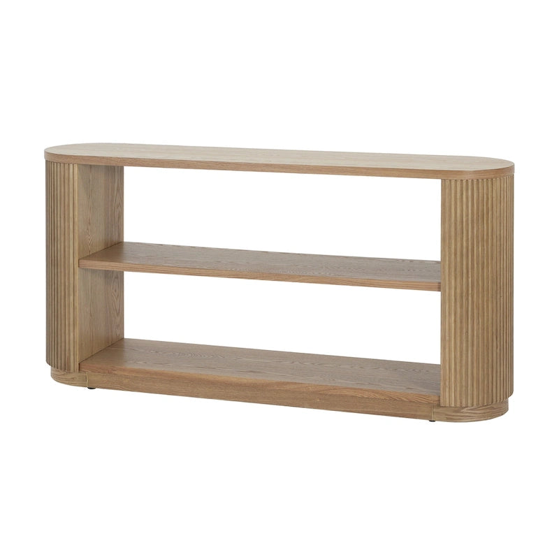 Modern Entryway Table (with Open Shelving and Elegant Wood Grain Design)
