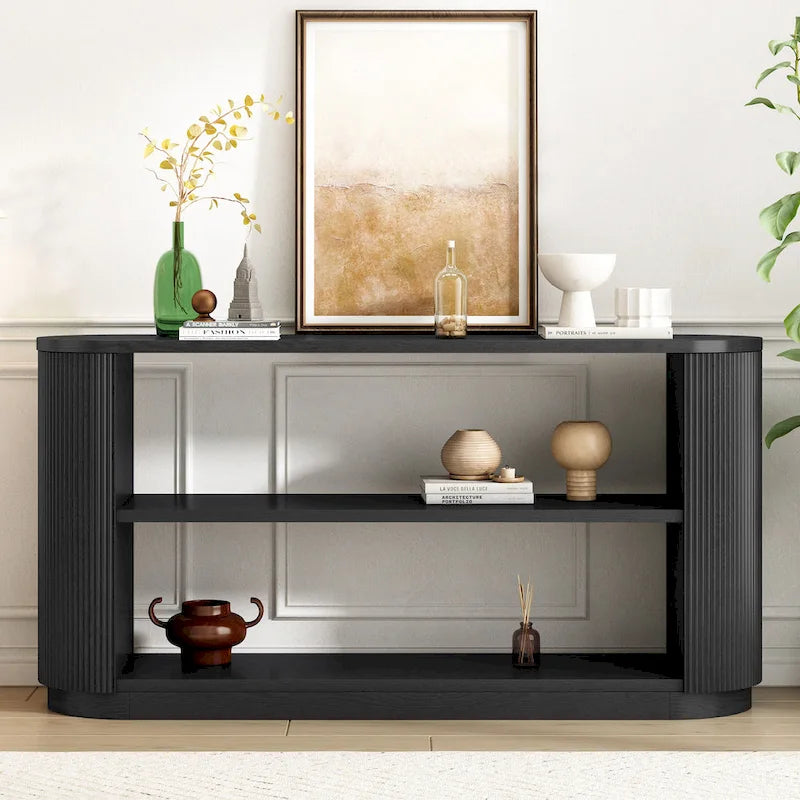 Modern Entryway Table (with Open Shelving and Elegant Wood Grain Design)