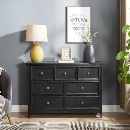 Farmhouse Modern 7-Drawer Horizontal Dresser, Cabinet, Storage Clothes, Storage Drawers Cabinet for Living Room