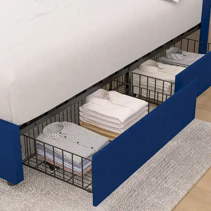 Upholstered Bed Frame with Headboard and 4 Storage Drawers
