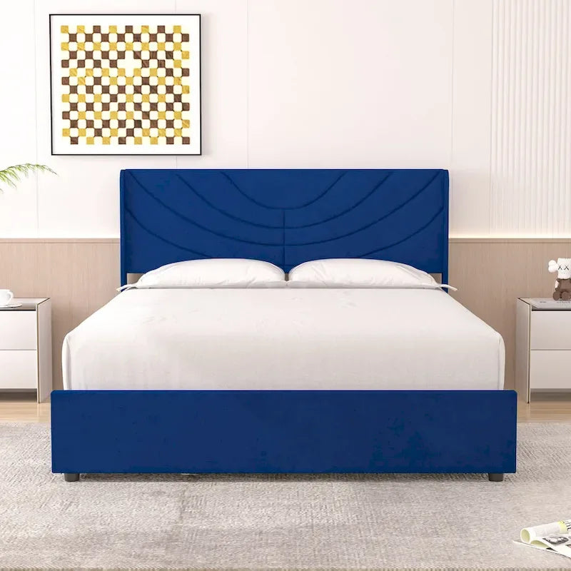 Upholstered Bed Frame with Headboard and 4 Storage Drawers