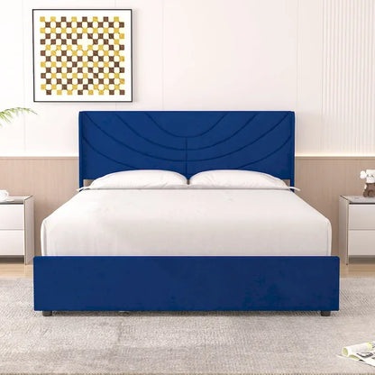 Upholstered Bed Frame with Headboard and 4 Storage Drawers