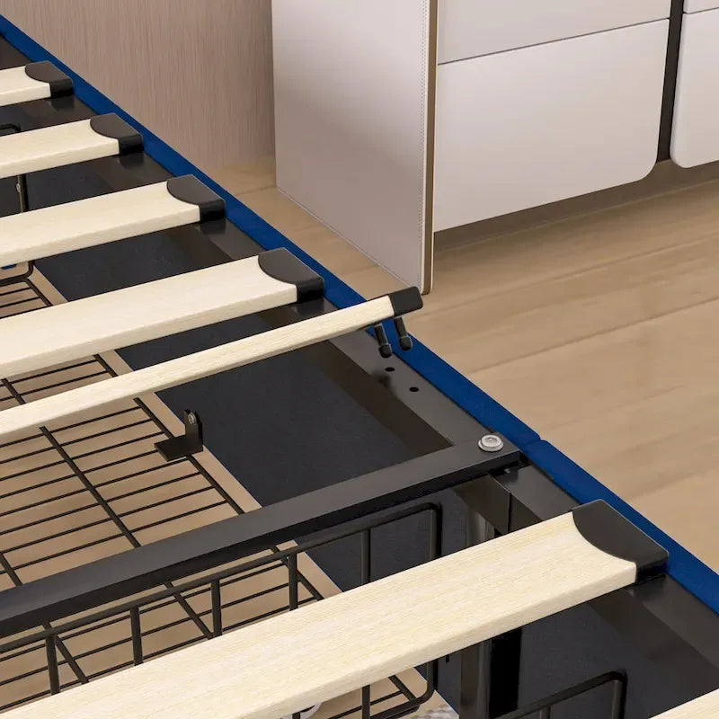 Upholstered Bed Frame with Headboard and 4 Storage Drawers