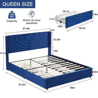 Upholstered Bed Frame with Headboard and 4 Storage Drawers