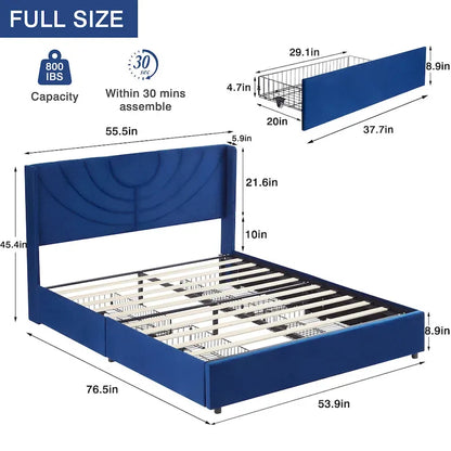 Upholstered Bed Frame with Headboard and 4 Storage Drawers