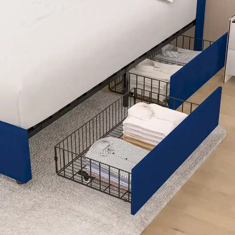Upholstered Bed Frame with Headboard and 4 Storage Drawers