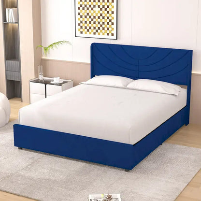 Upholstered Bed Frame with Headboard and 4 Storage Drawers