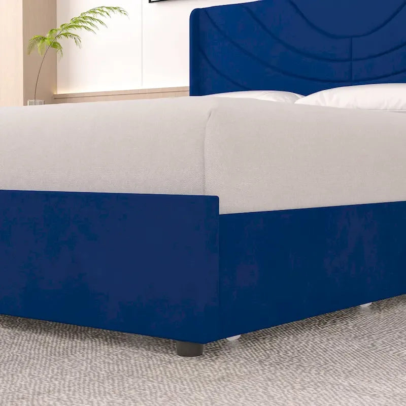 Upholstered Bed Frame with Headboard and 4 Storage Drawers