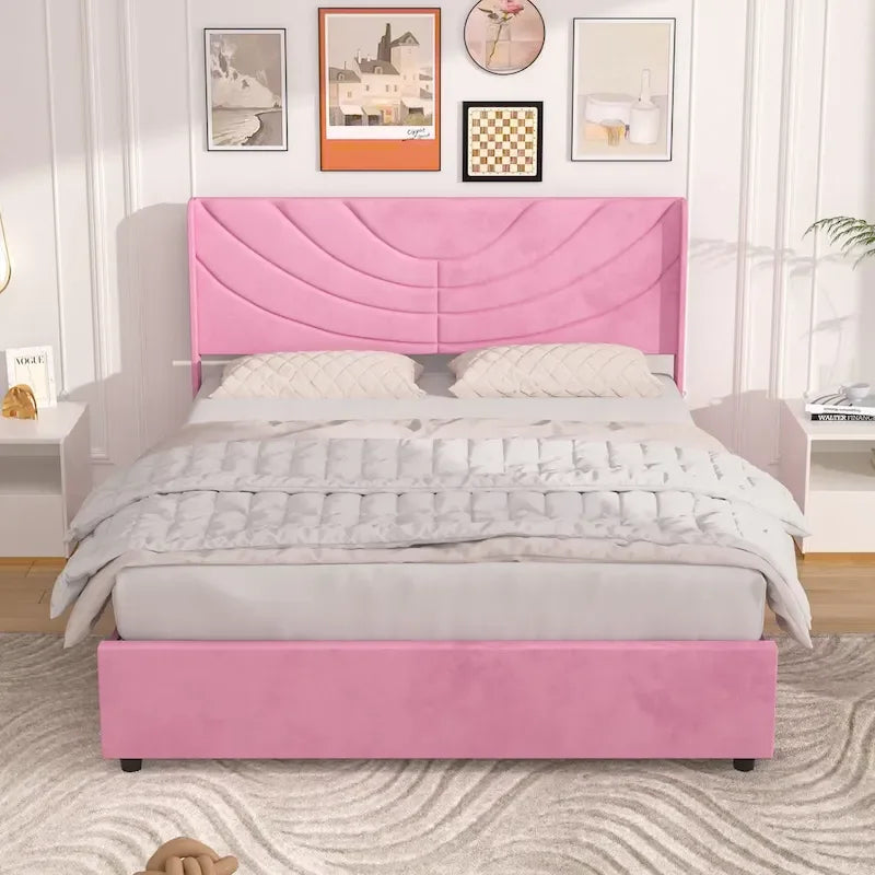Upholstered Bed Frame with Headboard and 4 Storage Drawers