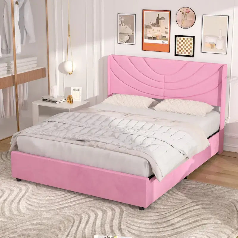 Upholstered Bed Frame with Headboard and 4 Storage Drawers