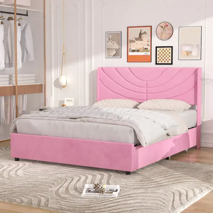 Upholstered Bed Frame with Headboard and 4 Storage Drawers