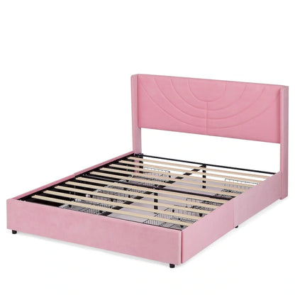 Upholstered Bed Frame with Headboard and 4 Storage Drawers