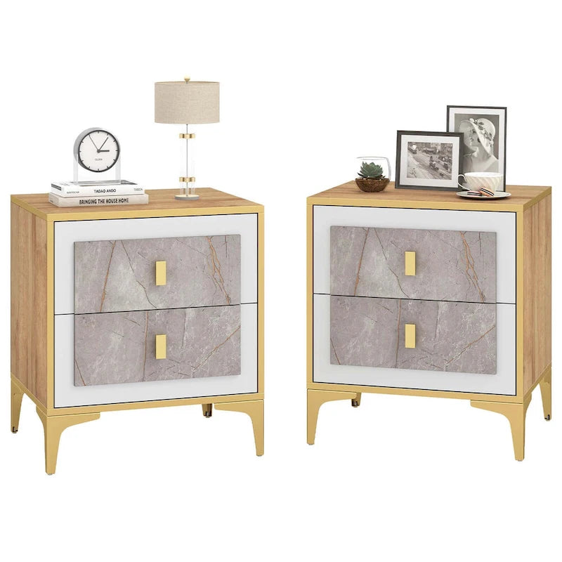 1/2-Piece Nightstand Set with Storage (Faux Marble Finish)