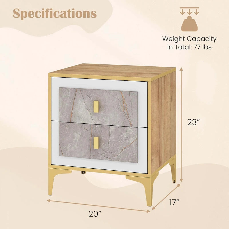 1/2-Piece Nightstand Set with Storage (Faux Marble Finish)