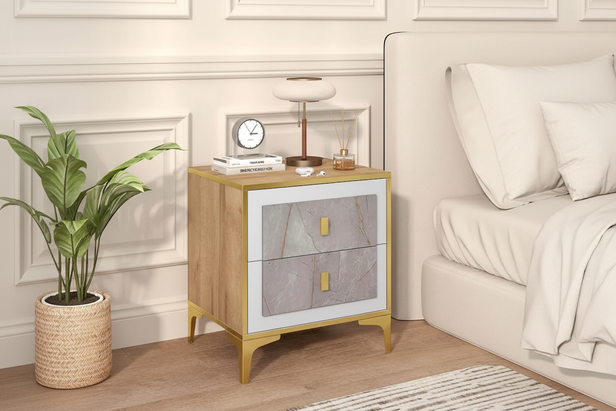 1/2-Piece Nightstand Set with Storage (Faux Marble Finish)