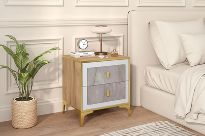 1/2-Piece Nightstand Set with Storage (Faux Marble Finish)