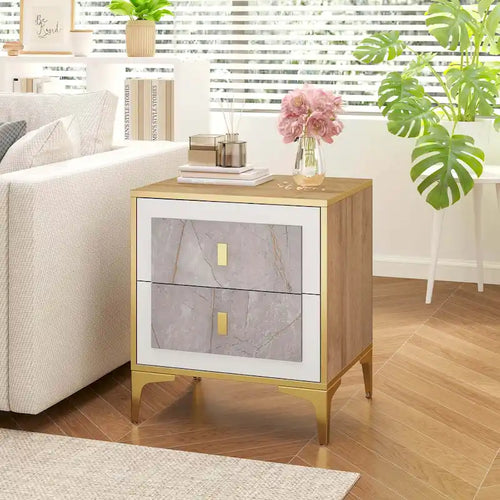 1/2-Piece Nightstand Set with Storage (Faux Marble Finish)