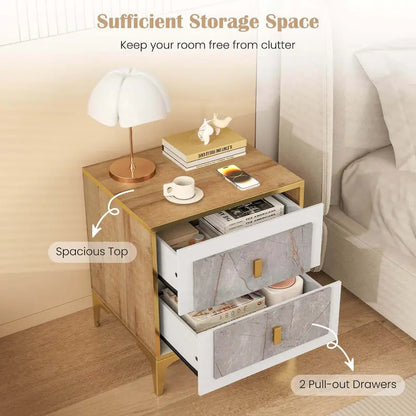 1/2-Piece Nightstand Set with Storage (Faux Marble Finish)