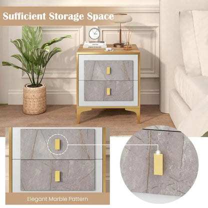 1/2-Piece Nightstand Set with Storage (Faux Marble Finish)